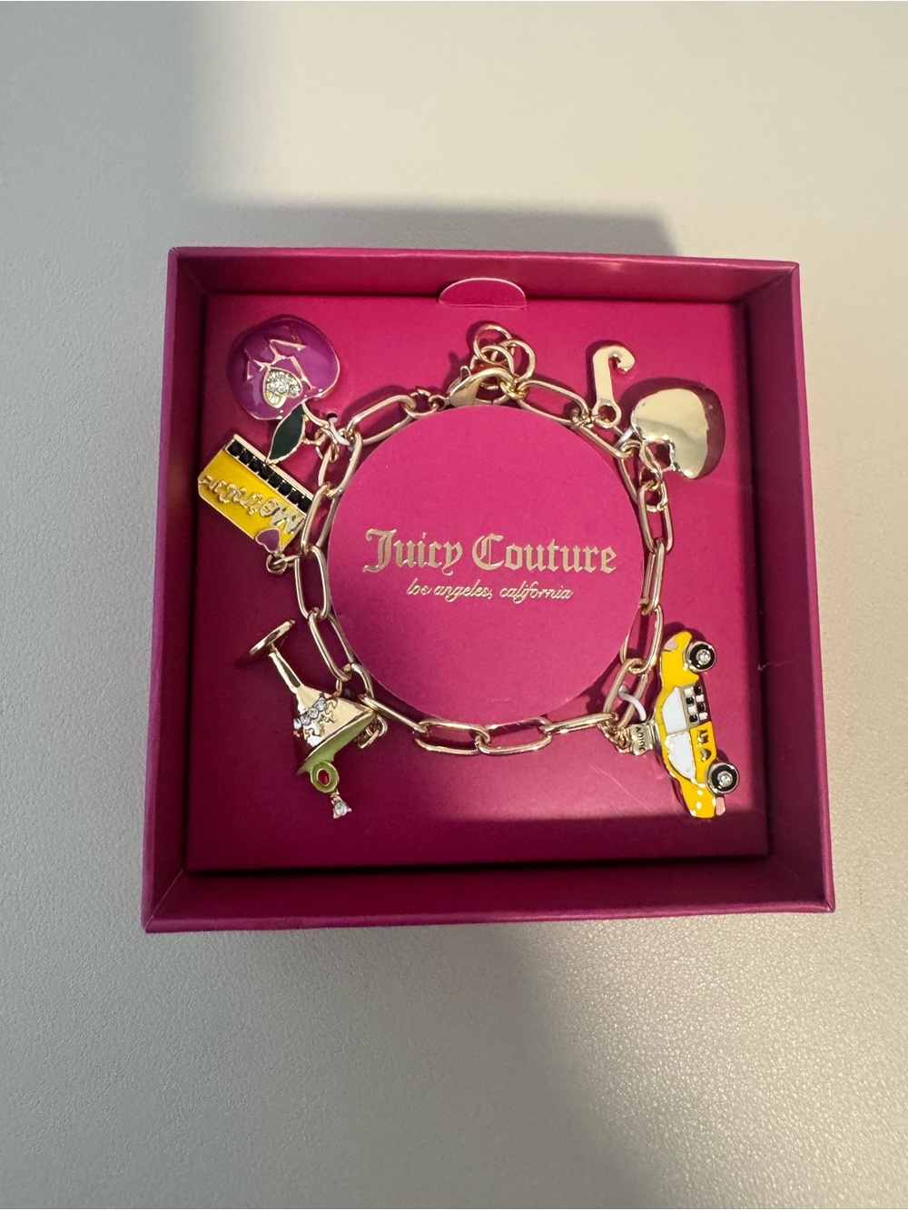 Juicy Couture Pink and Gold Enamel Charm Bracelet